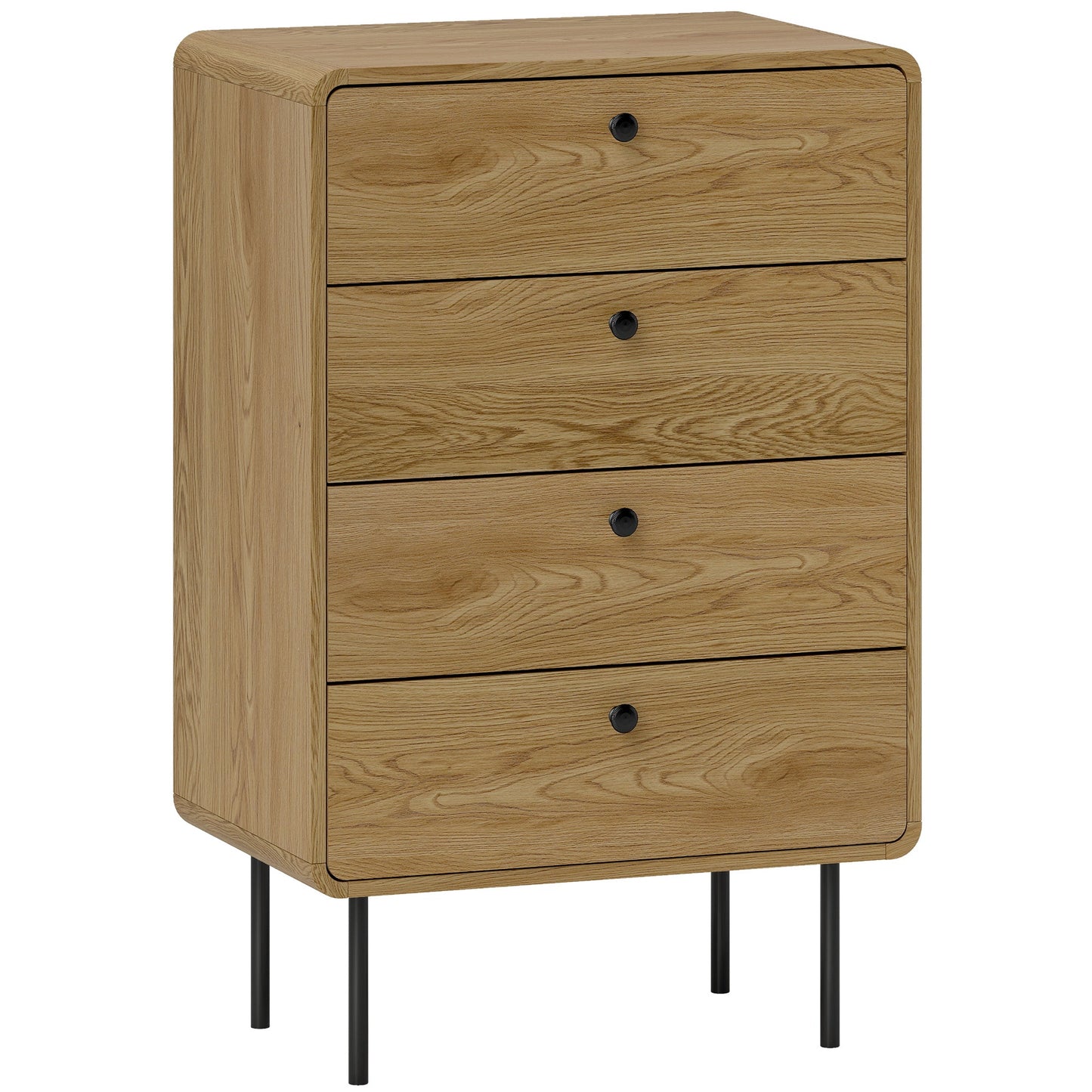 Modern Chest of Drawers with 4 Drawers, Dresser with Wood Handles and Steel Legs for Bedroom, Living Room, Entryway, Oak