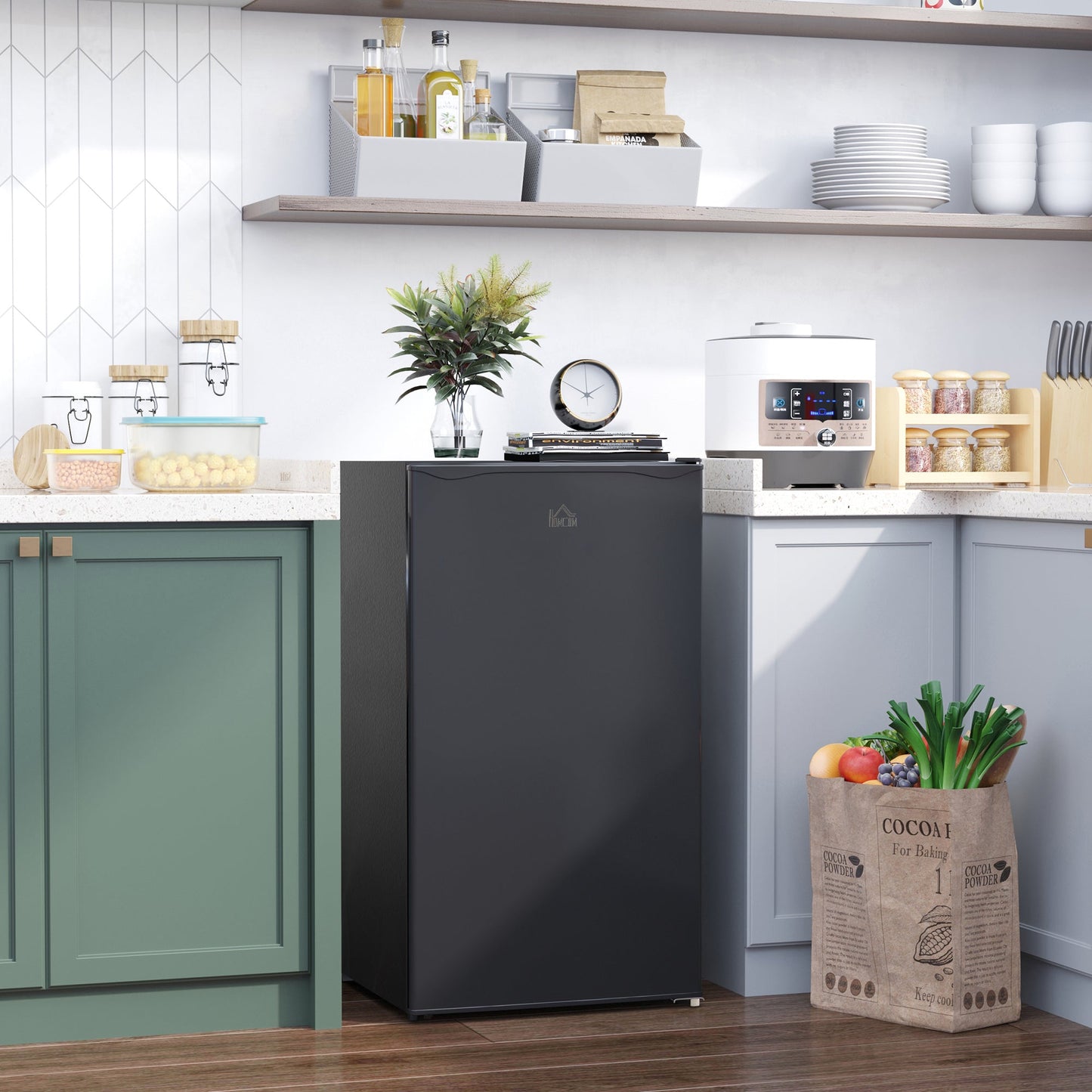 HOMCOM 91 Litre Freestanding Under Counter Fridge Freezer with Chiller Box, Reversible Door, Adjustable Thermostat, 47.5cm Wide,Black