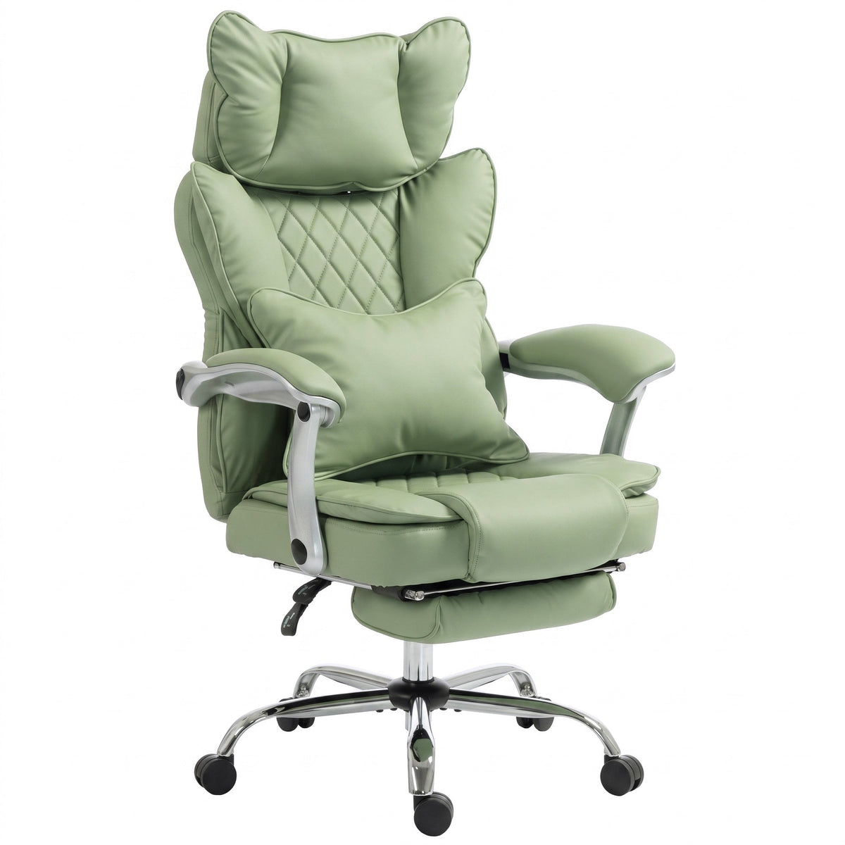 Executive Office Chair, 180kg Big and Tall PU Leather Desk Chair with Adjustable Headrest, Lumbar Support, Wide Seat, Reclining Back, Footrest, Swivel Wheels, Light Green