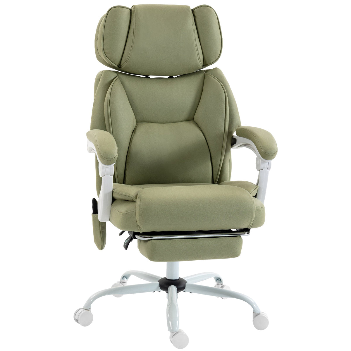Office Chair with 6-Point Vibration Massage and Heat, Leathaire Upholstered Computer Desk Chair with Adjustable Headrest, Footrest, Linkage Armrests, Reclining, Remote, Lime Green