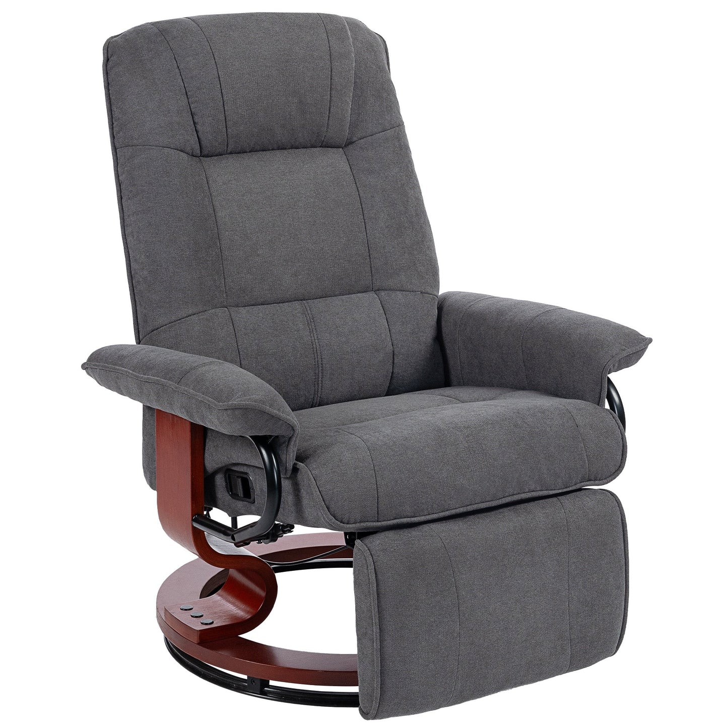 Manual Recliner Chair with Faux Leather Upholstered & Wooden Base for Living Room, Light Grey - HOMCOM