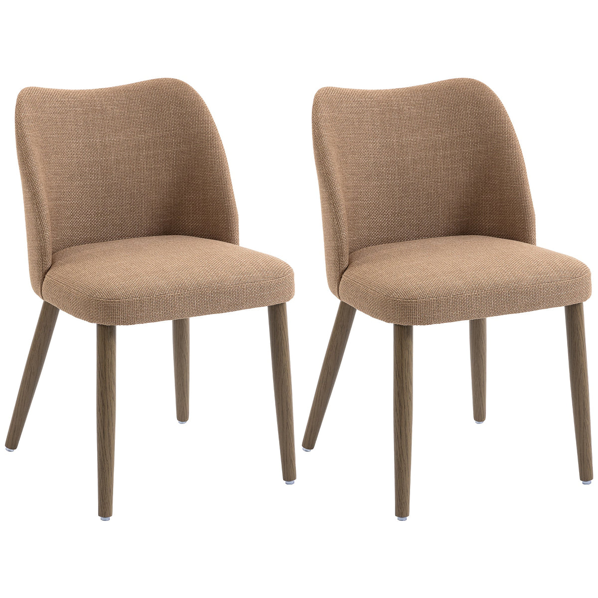 Dining Chairs Set of 2, Modern Linen Upholstered Kitchen Chairs with Padded Seat, Curved Backrest, Rubberwood Legs for Dining Room, Bedroom, Living Room, Easy Assembly, Brown