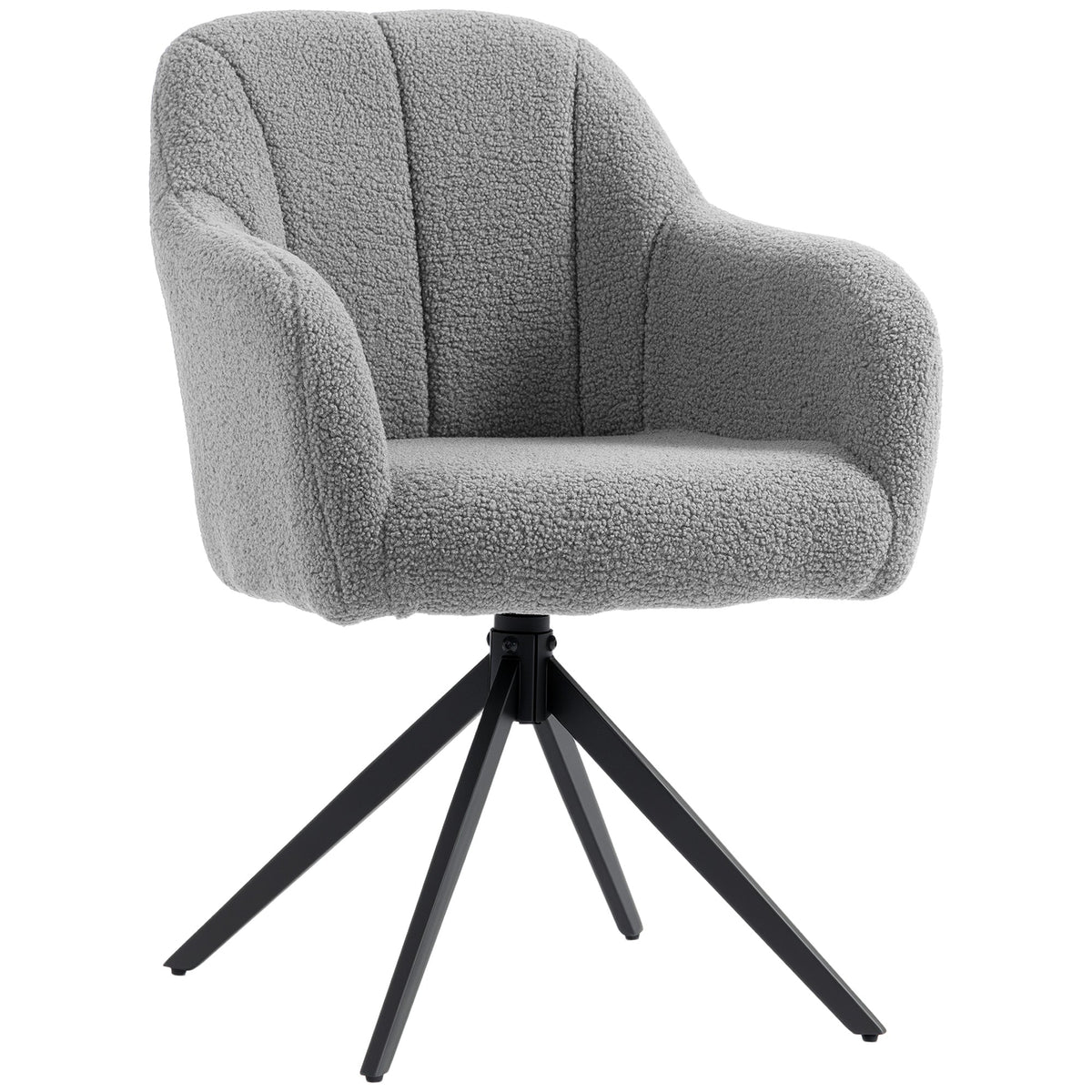 360 Degree Swivel Accent Chair, Snow Flannel Armchair, Upholstered Tufted Vanity Chair with Steel Legs for Living Room, Bedroom, Home Office, Grey