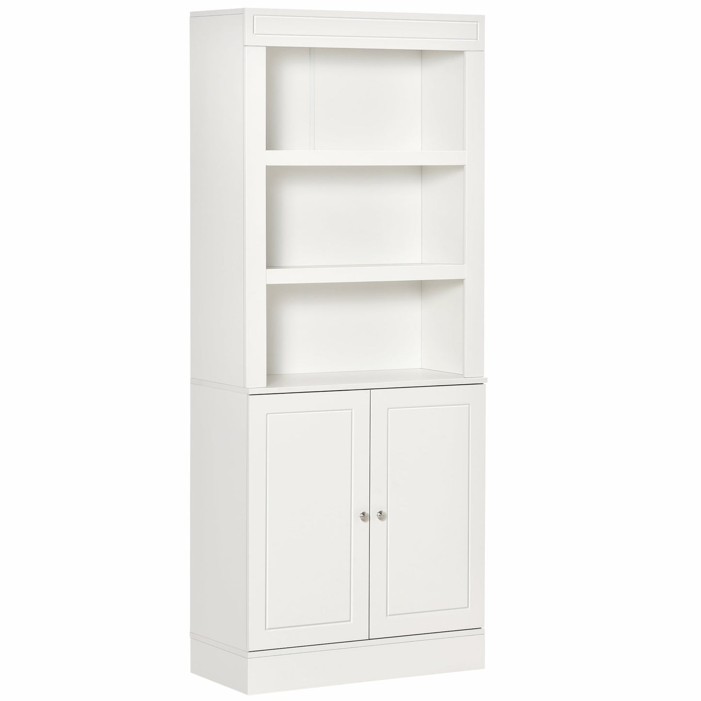 Kitchen Cupboard with 6-tier Shelving, Freestanding Storage Cabinet Sideboard, Pantry Cupboard with 3 Open Compartments and Double-door Cabinet with Adjustable Shelves, White