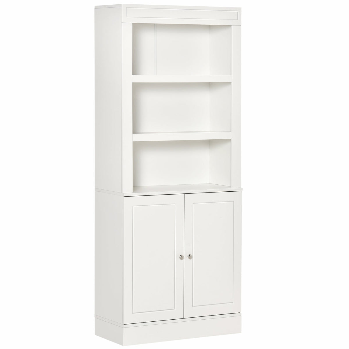 Kitchen Cupboard with 6-tier Shelving, Freestanding Storage Cabinet Sideboard, Pantry Cupboard with 3 Open Compartments and Double-door Cabinet with Adjustable Shelves, White