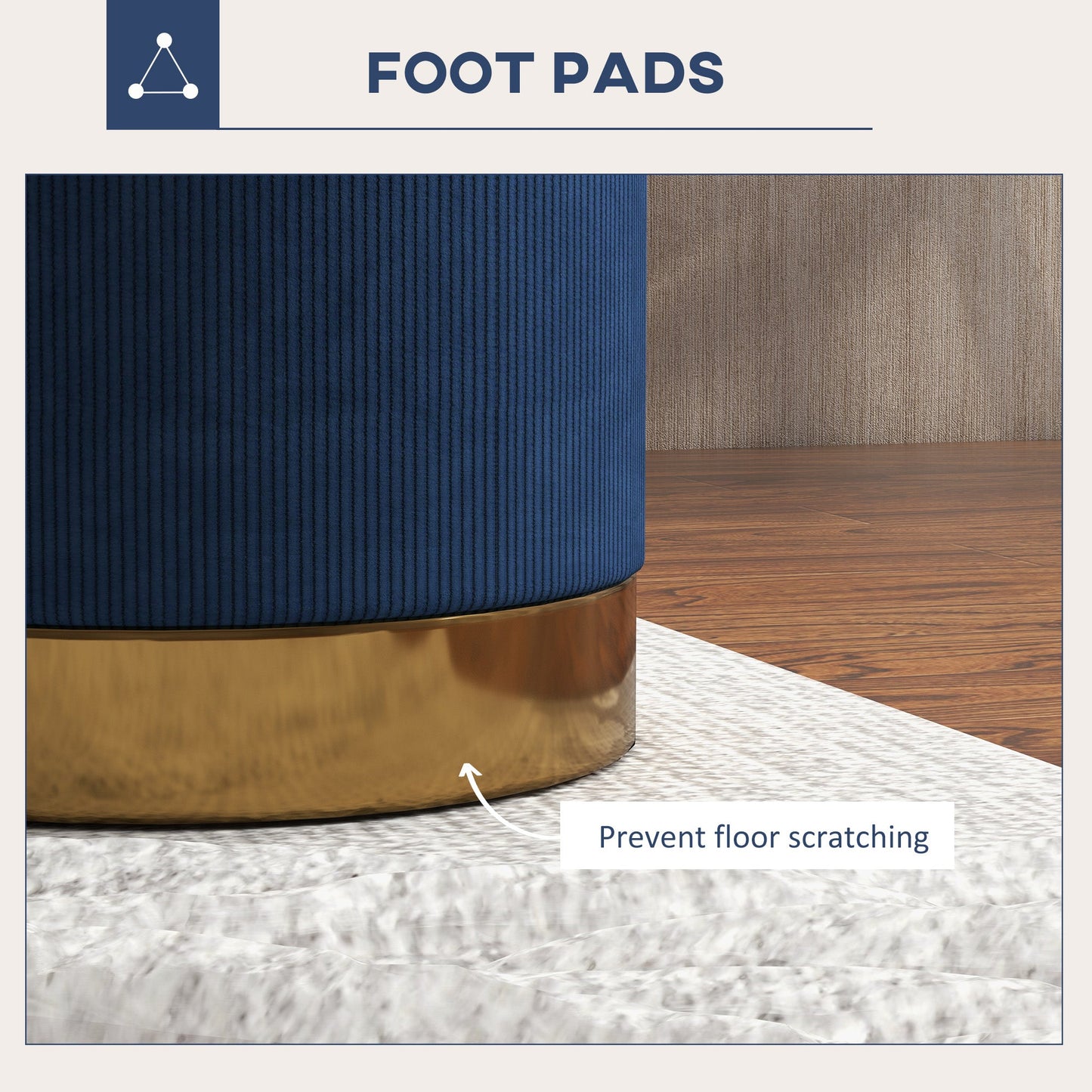 HOMCOM Modern Round Footstool, Corduroy Fabric Upholstered Foot Stool with Padded Seat for Living Room, Entryway, Dark Blue