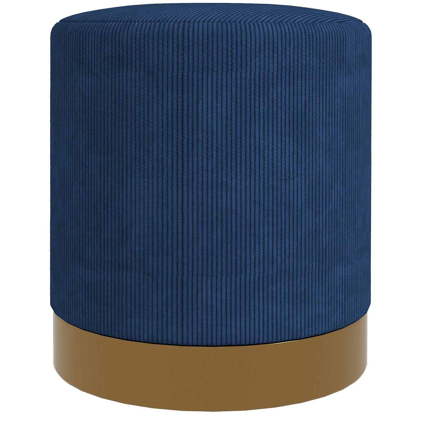 HOMCOM Modern Round Footstool, Corduroy Fabric Upholstered Foot Stool with Padded Seat for Living Room, Entryway, Dark Blue