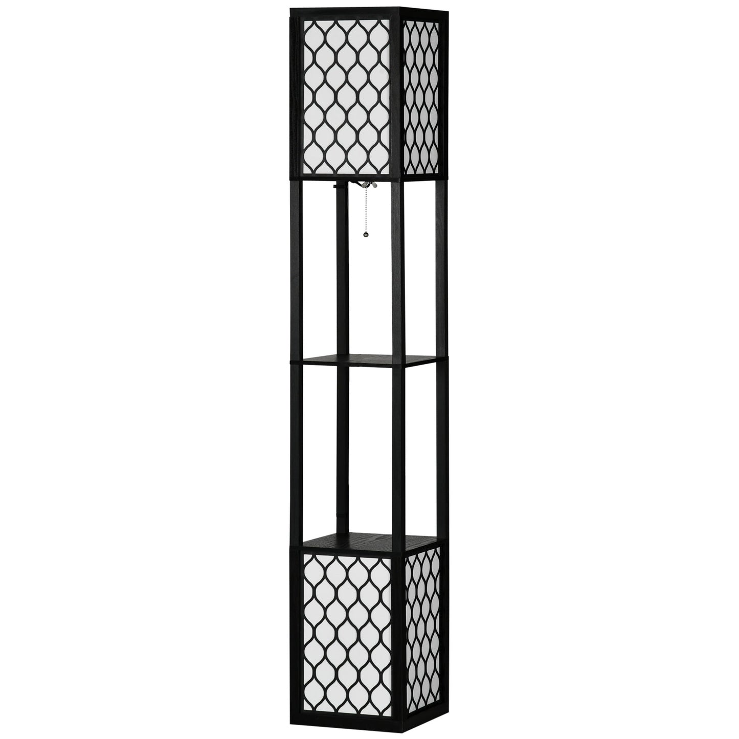 HOMCOM Floor Lamp with Shelves, Dual Light, Modern Tall Standing Lamps for Living Room, Bedroom, with Pull Chain Switch, Bulb not Included, Black