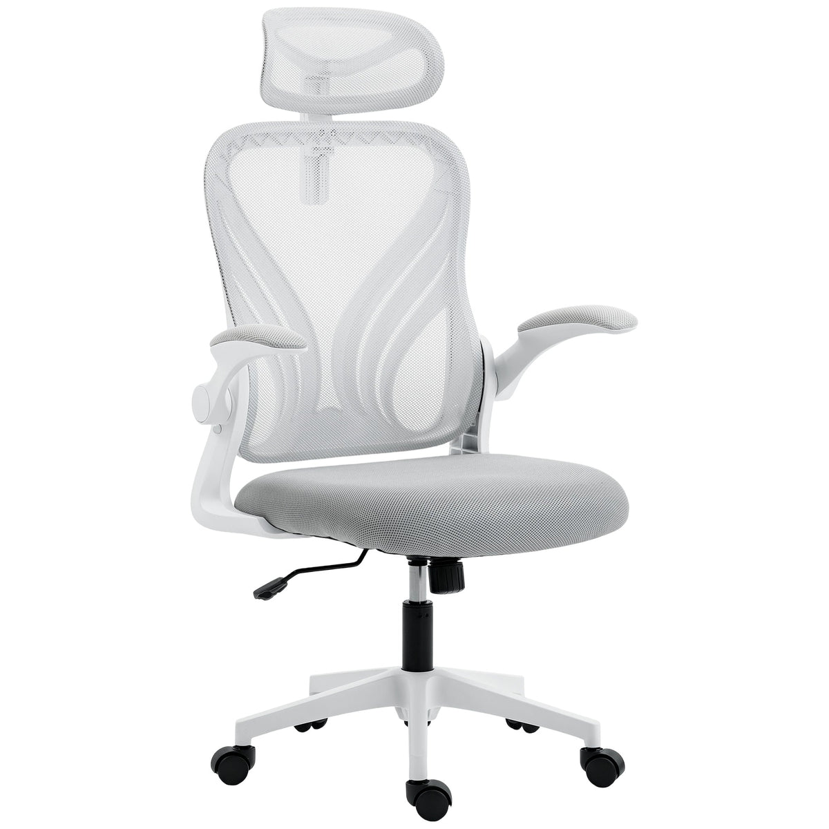Ergonomic Office Chair, High Back Mesh Desk Chair with Foldable Backrest, 2D Headrest, Flip-up Armrest, Lumbar Support, Tilt Function, Swivel Wheels for Home Office, Light Grey