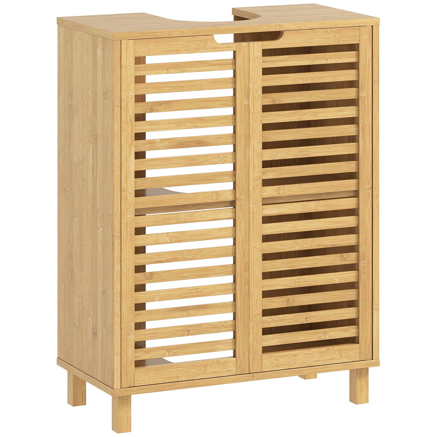 Under Sink Bathroom Cabinet, Freestanding Bamboo Under Sink Cabinet with Louvered Doors and Adjustable Shelf for Basin without or with Pedestal, Natural
