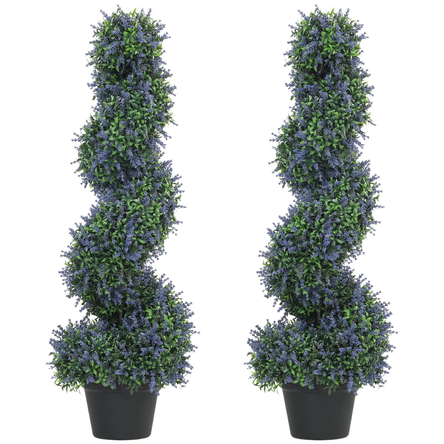 Set of 2 Artificial Lavender Topiary Tree, Spiral Topiary Tree with 315 Leaves and 315 Flowers, Fake Plants in Pot for Indoor Outdoor Decor, 90cm, Purple