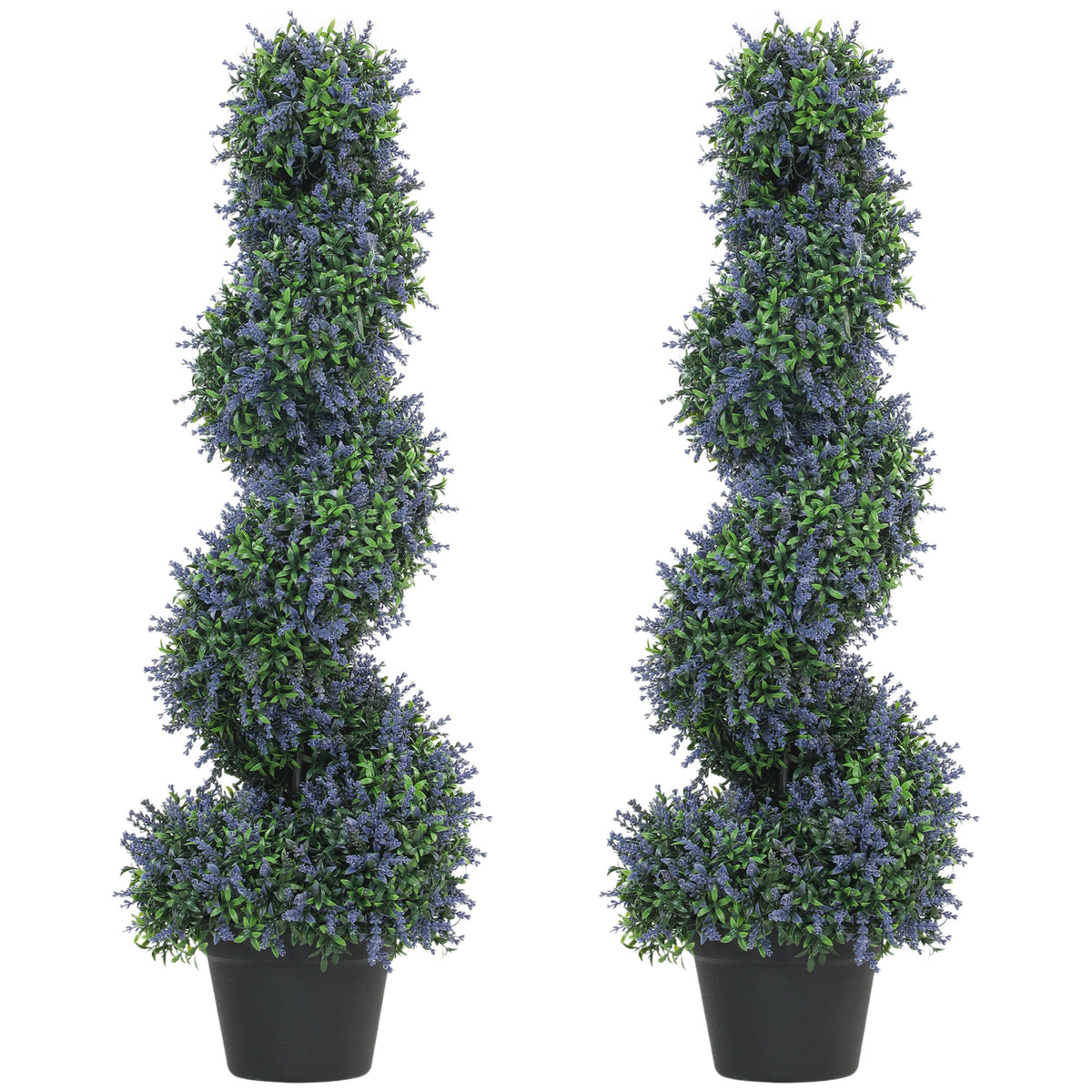 Set of 2 Artificial Lavender Topiary Tree, Spiral Topiary Tree with 315 Leaves and 315 Flowers, Fake Plants in Pot for Indoor Outdoor Decor, 90cm, Purple