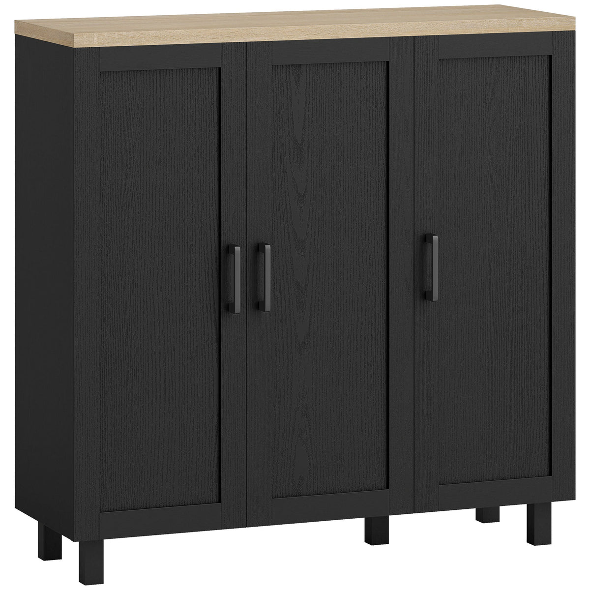 Sideboard Buffet Cabinet, Kitchen Storage Cabinet with 3 Doors and Adjustable Shelves for Living Room, Kitchen, Dining Room, Black