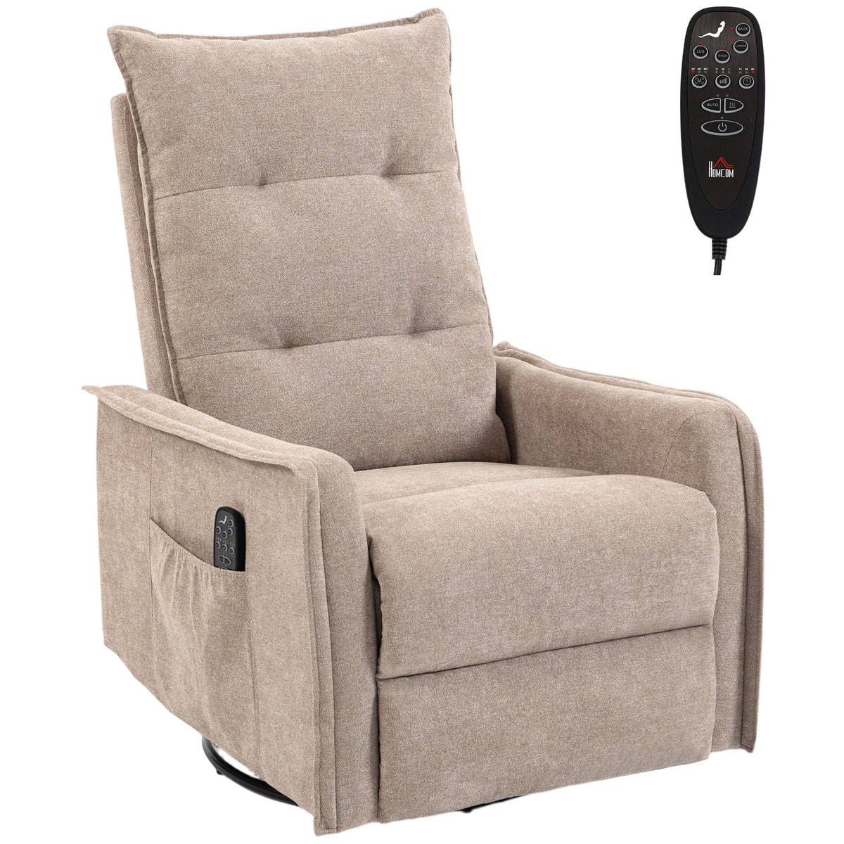 Recliner Armchair, Chenille Recliner Chair with Massage and Heat, 360° Swivel Rocking Manual Reclining Chair with Side Pockets for Living Room, Brown