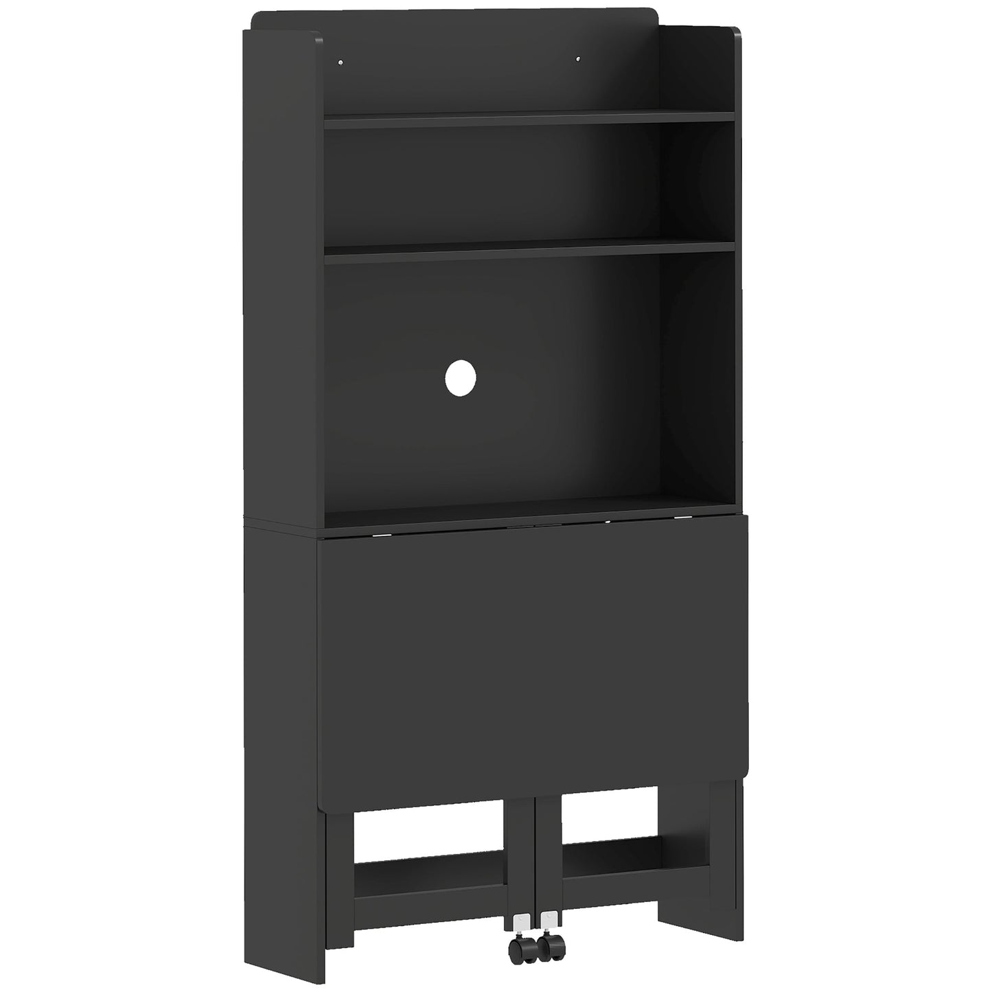 Computer Desk with Storage Shelves, Foldable Desktop with 2 Wheels, Study Table Workstation for Bedroom, Living Room and Home Office, 80 x 69 x 155 cm, Black