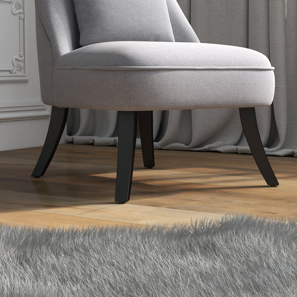 Fabric Single Sofa, Dining Chair with Pillow & Solid Wood Leg for Living Room, Grey - HOMCOM
