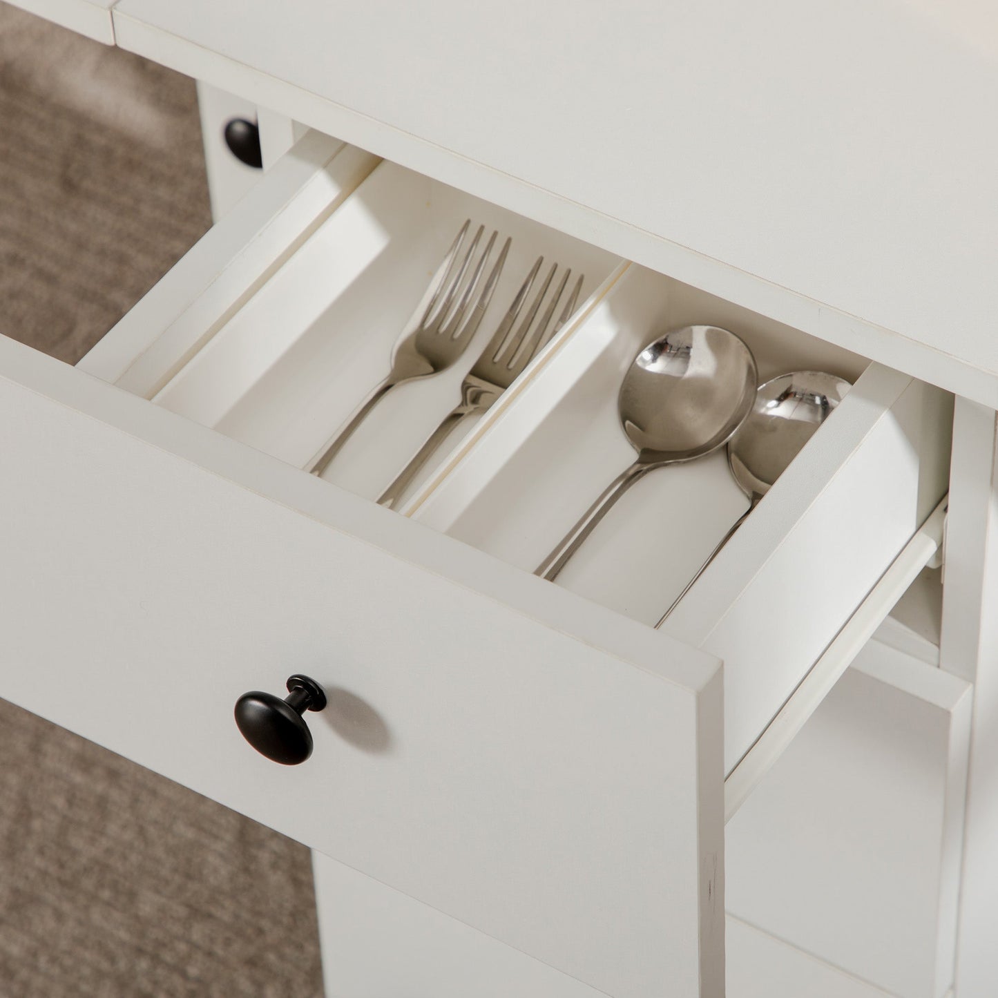 Folding Dining Table on Wheels for 4-6 with Storage Drawers, Cabinet, White - HOMCOM