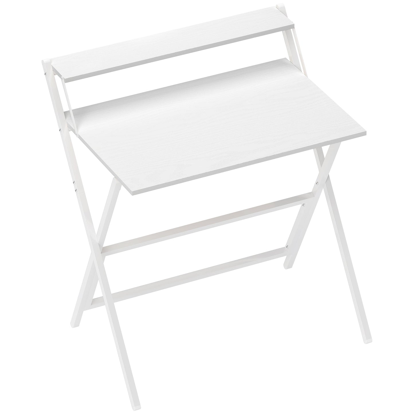 Folding Desk with Monitor Shelf, 81.5 cm Foldable Computer Desk for Small Spaces, Space Saving Writing Table Workstation for Home Office, Study, Easy Assembly, White