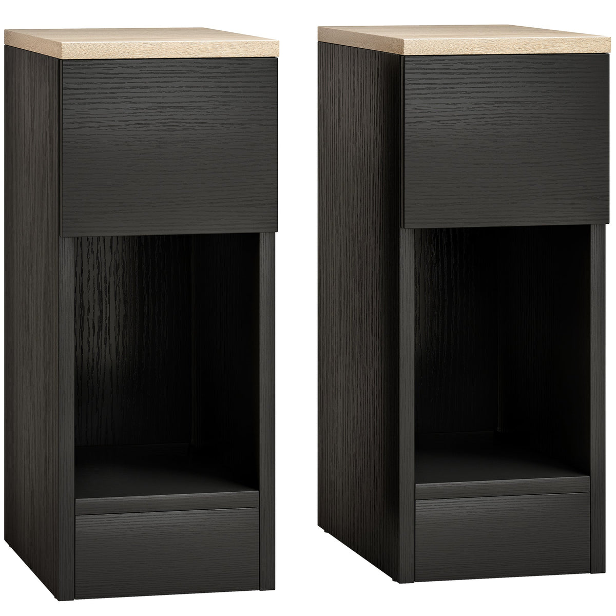 Bedside Tables Set of 2, Modern Side Tables with Drawer and Shelf, Nightstands for Bedroom, Living Room, Black