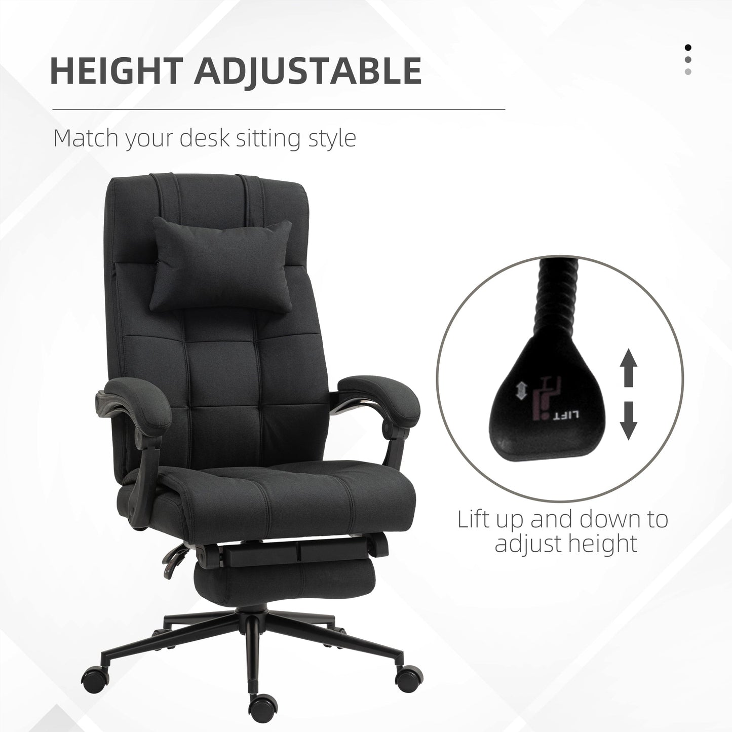 Vinsetto Office Chair Ergonomic Desk Chair, Computer Chair with Footrest & Head Pillow, 360° Swivel Recliner Chair for Home Office, Black