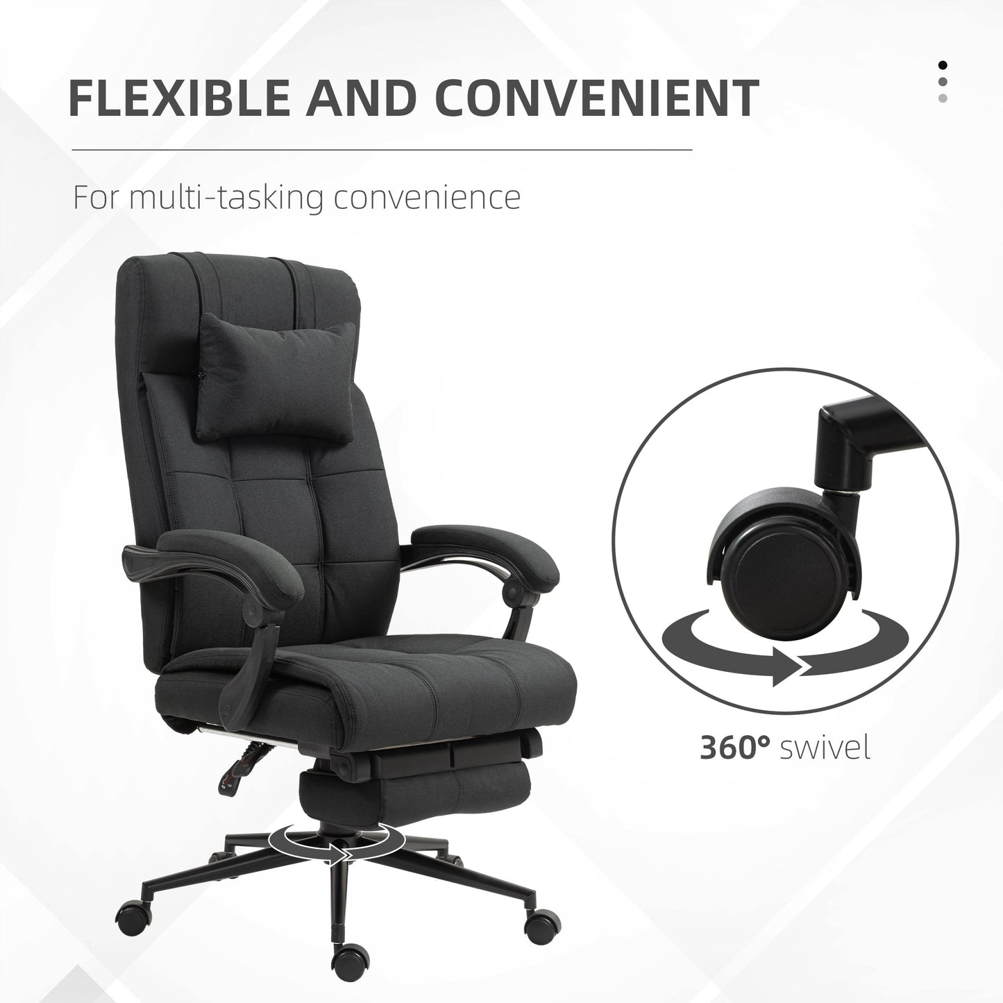 Vinsetto Office Chair Ergonomic Desk Chair, Computer Chair with Footrest & Head Pillow, 360° Swivel Recliner Chair for Home Office, Black