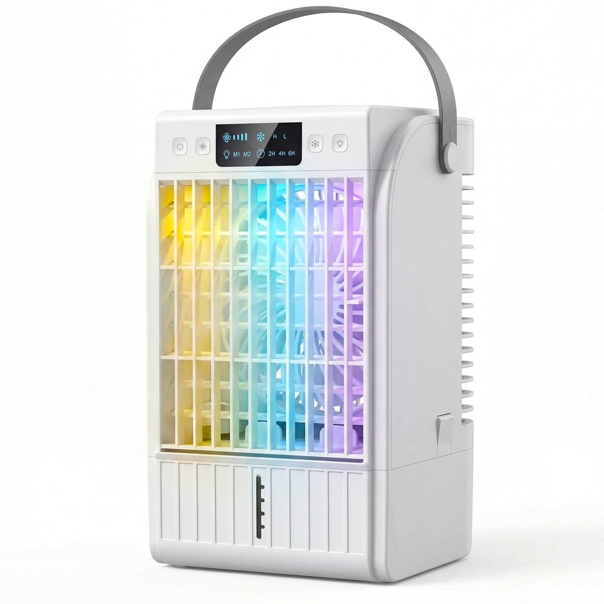 Portable Air Conditioner, 4-in-1 Mini Air Cooler with 4 Wind Speed, 2 Mist Mode, RGB 7 LED Light, 1500ml Water Tank, 2-6H Timer, Small Cooling Fan for Home, Office, Bedroom, White