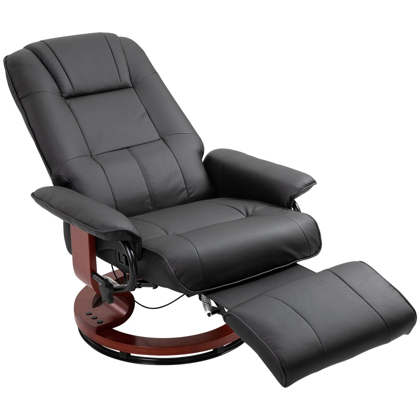 Manual Recliner Chair Armchair Sofa with Faux Leather Upholstered Wooden Base for Living Room Bedroom, Black