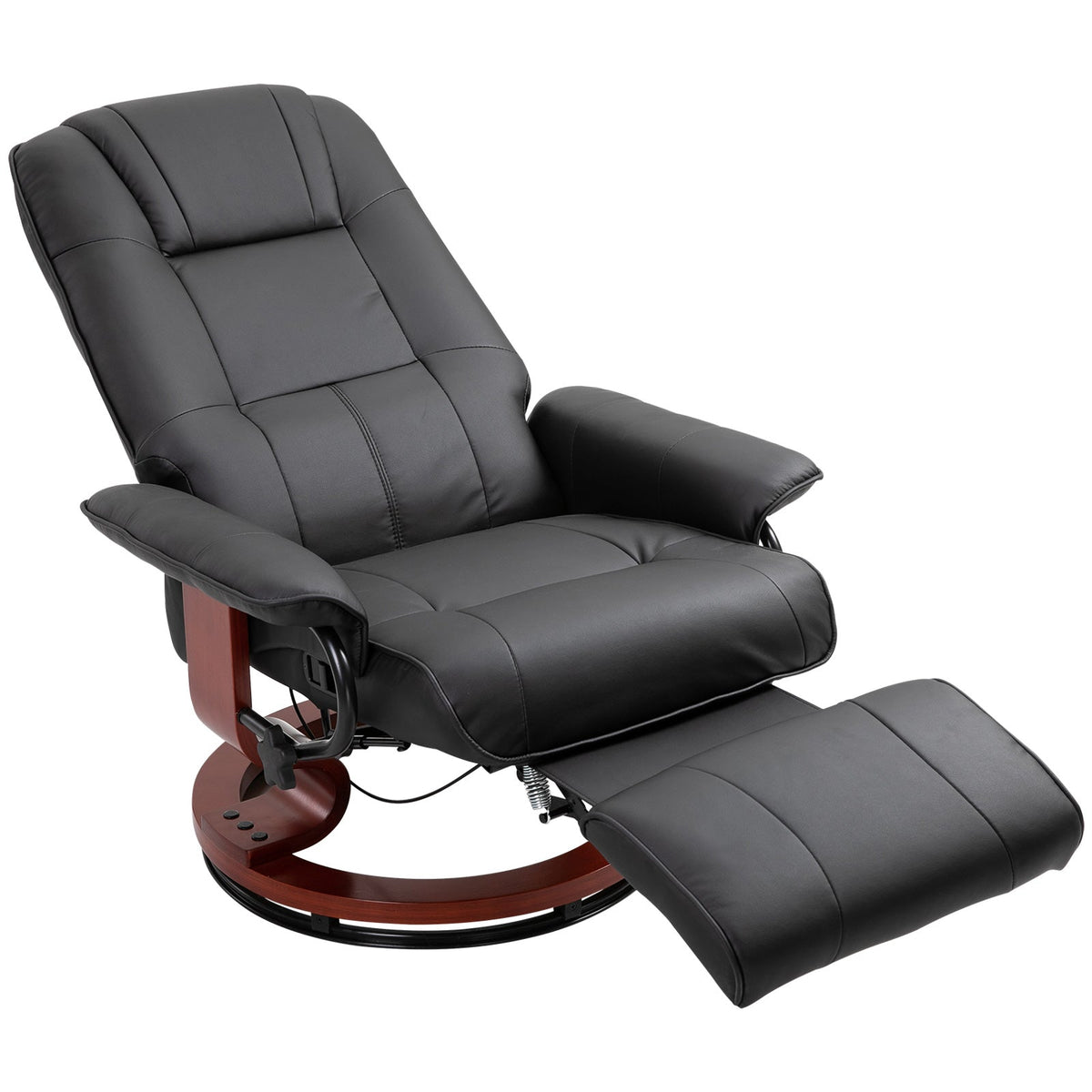 Manual Recliner Chair Armchair Sofa with Faux Leather Upholstered Wooden Base for Living Room Bedroom, Black