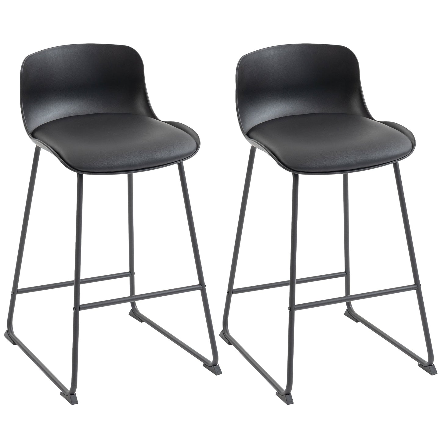 Modern Bar Stools Set of 2, PU Leather Upholstered Barstools, Counter Height Kitchen Chairs with Footrest for Breakfast Bars, Dining Room, Black