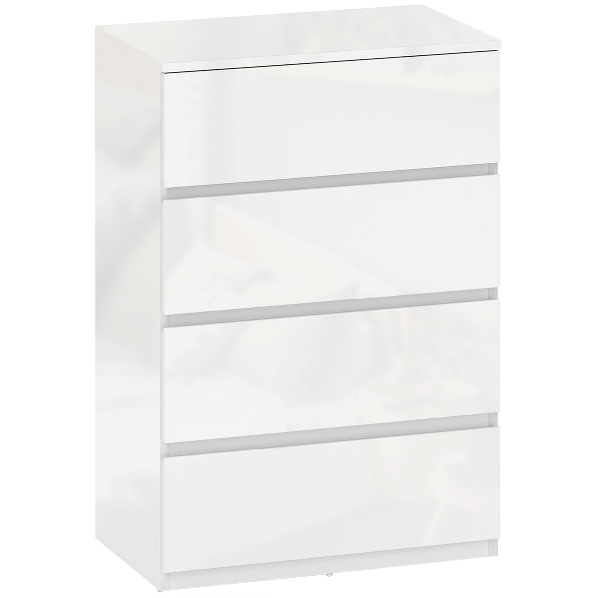 Chest of Drawers, Modern 4 Drawer Dresser with Soft Closing Mechanism for Bedroom, High Gloss White