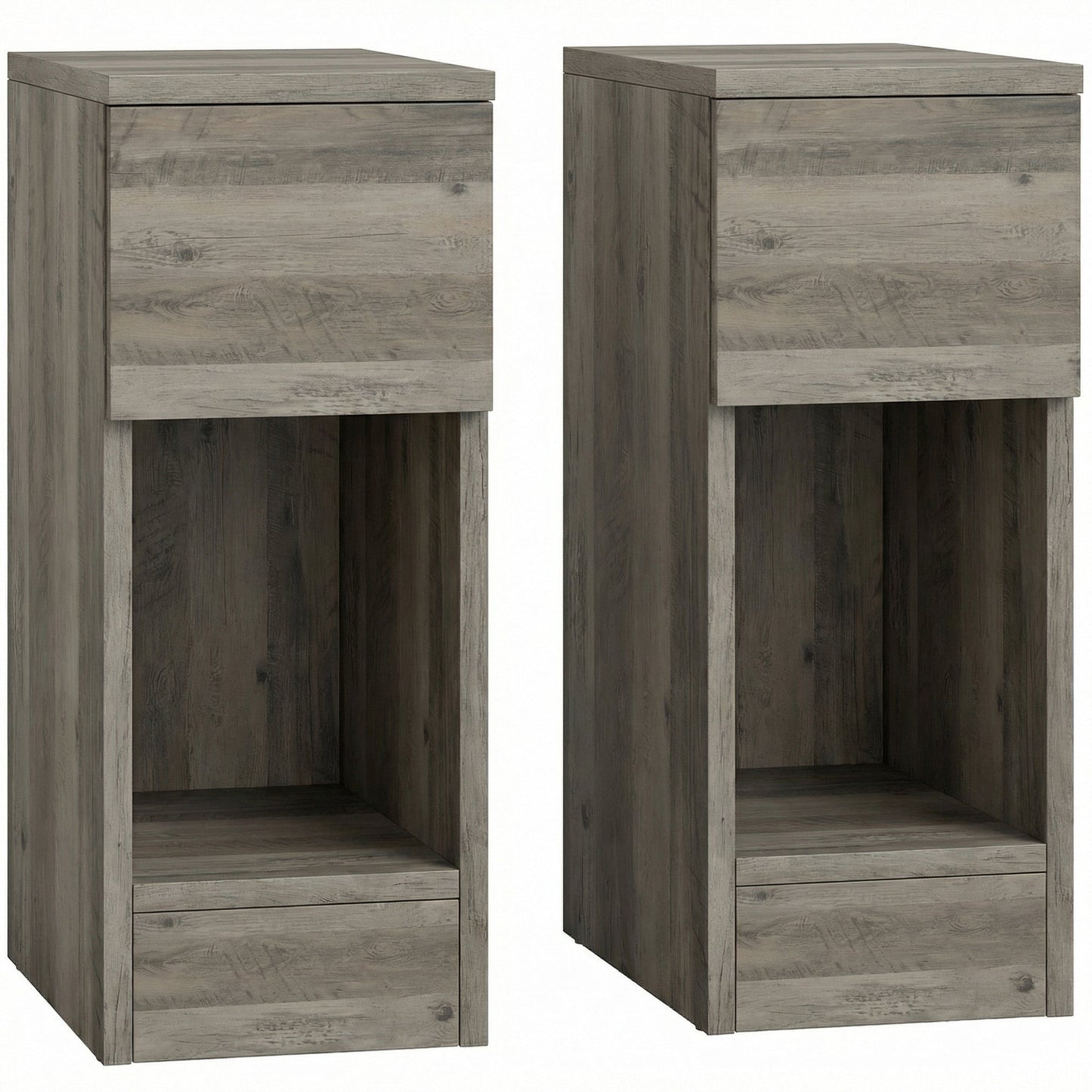 Bedside Tables Set of 2, Modern Side Tables with Drawer and Shelf, Nightstands for Bedroom, Living Room, Grey