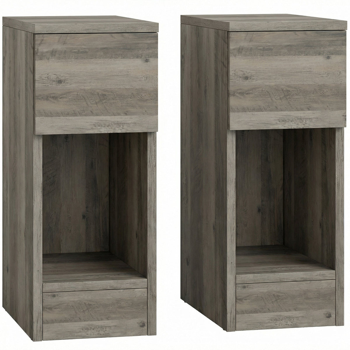 Bedside Tables Set of 2, Modern Side Tables with Drawer and Shelf, Nightstands for Bedroom, Living Room, Grey