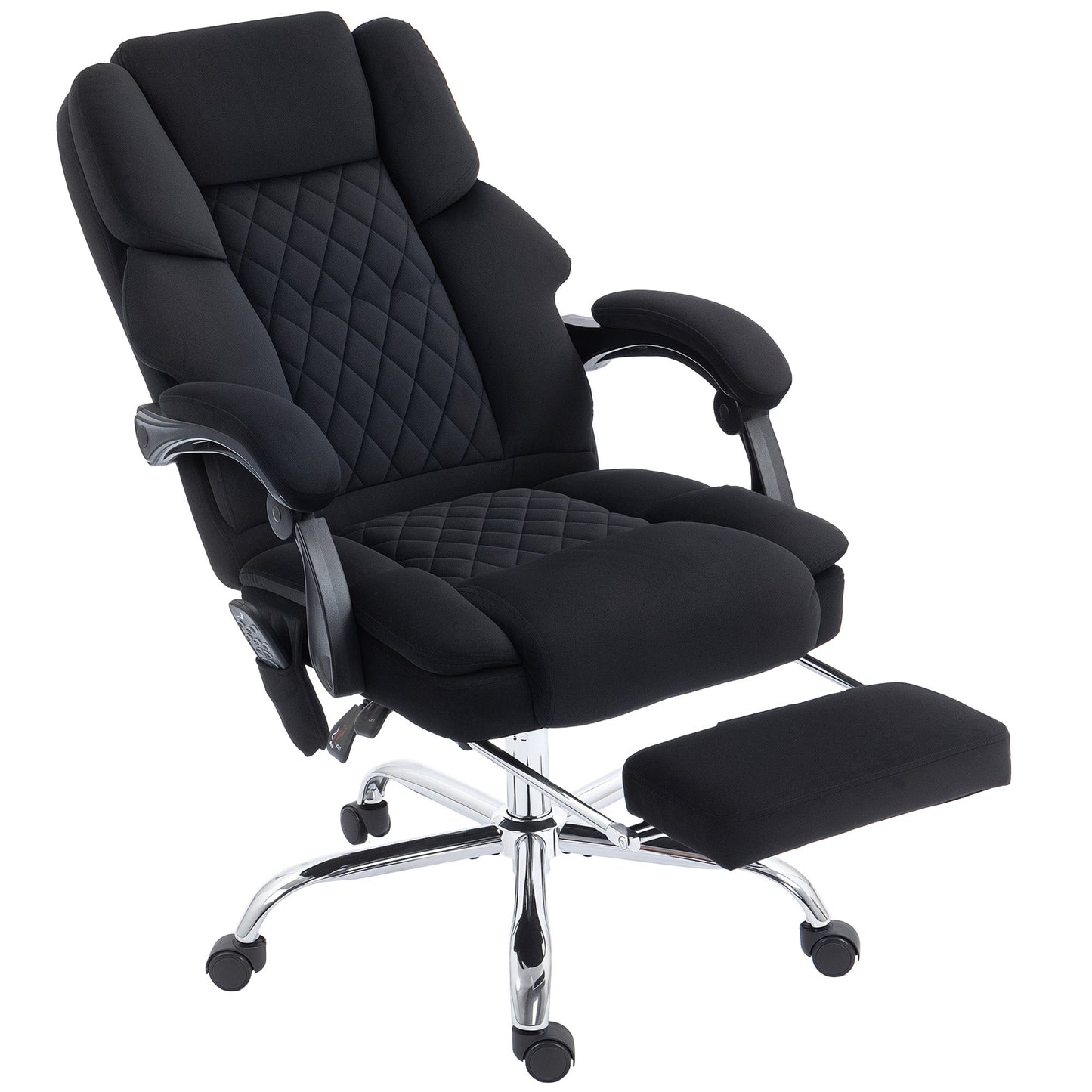 Office Chair with 6-point Vibration Massage and Heat, Velvet-feel Fabric Desk Chair with Footrest, Linkage Armrests, High Back, Adjustable Height, 135° Reclining for Home Office, Black