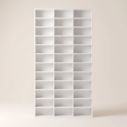 1116 CD/ 528 DVD Storage Unit, Media Storage Shelf, Wooden Display Unit with Adjustable Shelves, 102 x 195 cm, Marble Effect