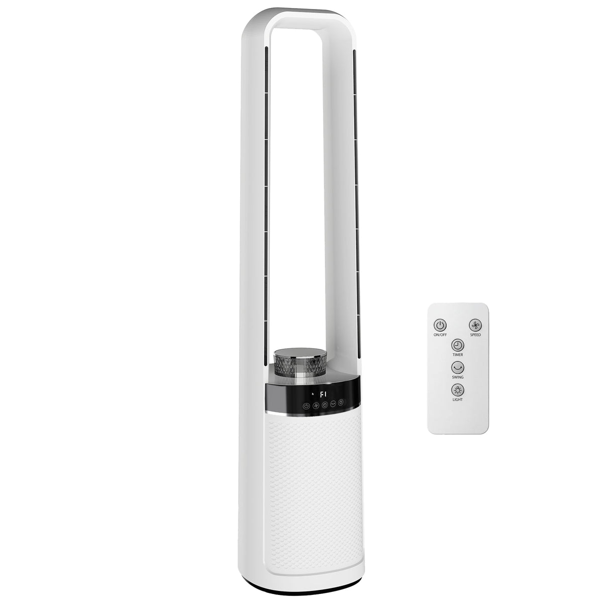 Bladeless Tower Fan for Bedroom, 36dB Standing Cooling Fan with 45° Oscillating, LED Lights, 3 Speeds, 12H Timer, Remote Control, 37 inch, White