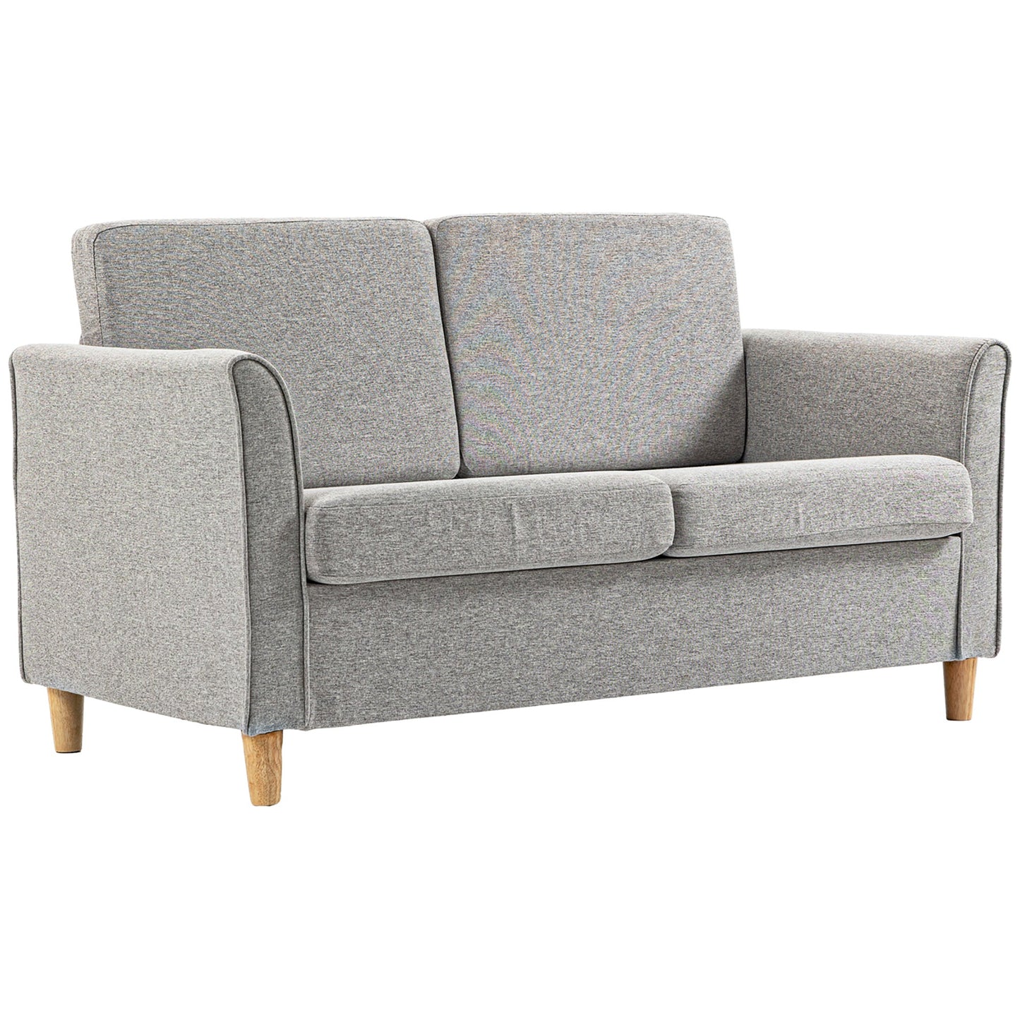 HOMCOM 2 Seater Sofa, Compact Loveseat, Fabric Couch with Wood Legs and Armrest, for Living Room and Home Office Light Grey