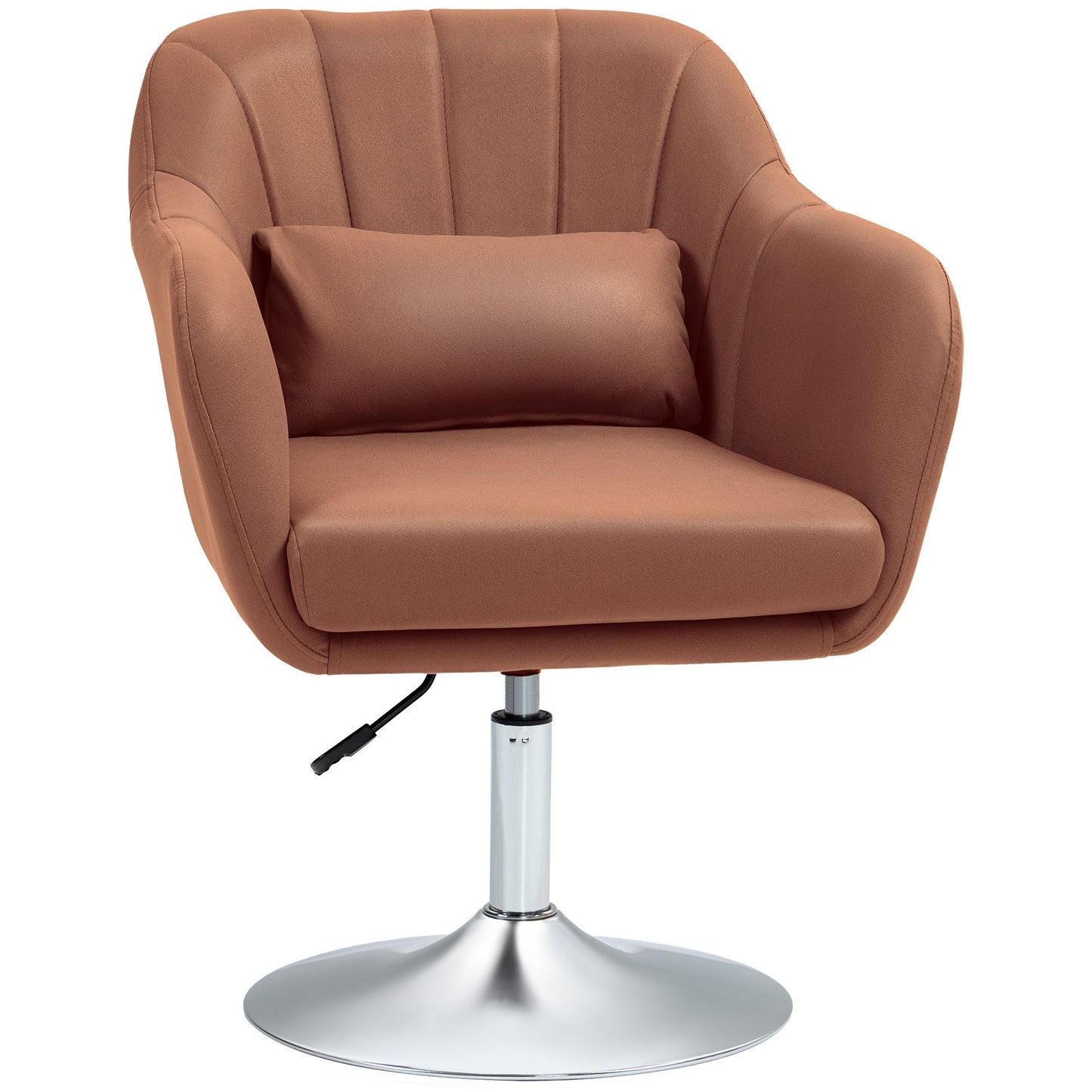 HOMCOM Swivel Microfibre Accent Chair for Living Room Contemporary Vanity Armchair with Adjustable Height Thick Cushion Lumbar Support Armrest for Bedroom Office Brown