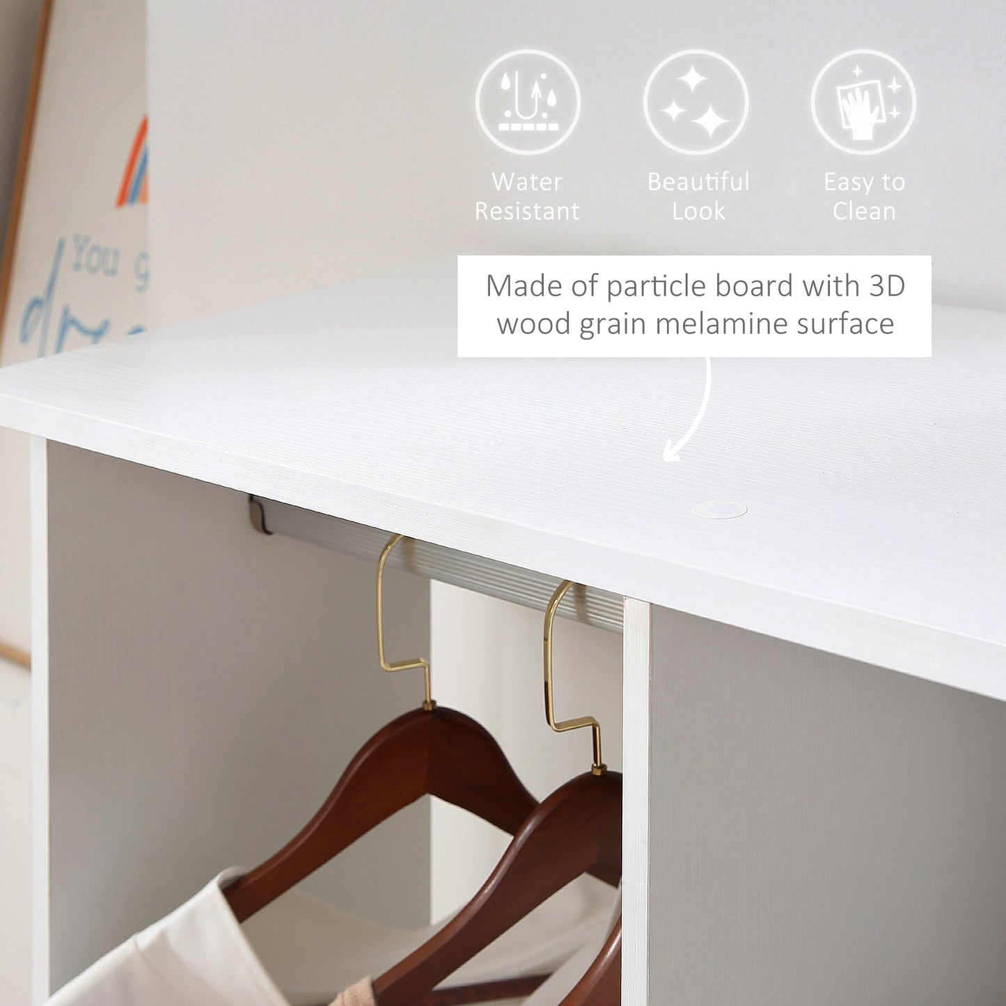 HOMCOM Double Open Wardrobe on Wheels, Bedroom Wardrobe with Clothes Hanging Rails, 3 Storage Shelves, Mobile Garment Rack for Cloakroom, Hallway, White