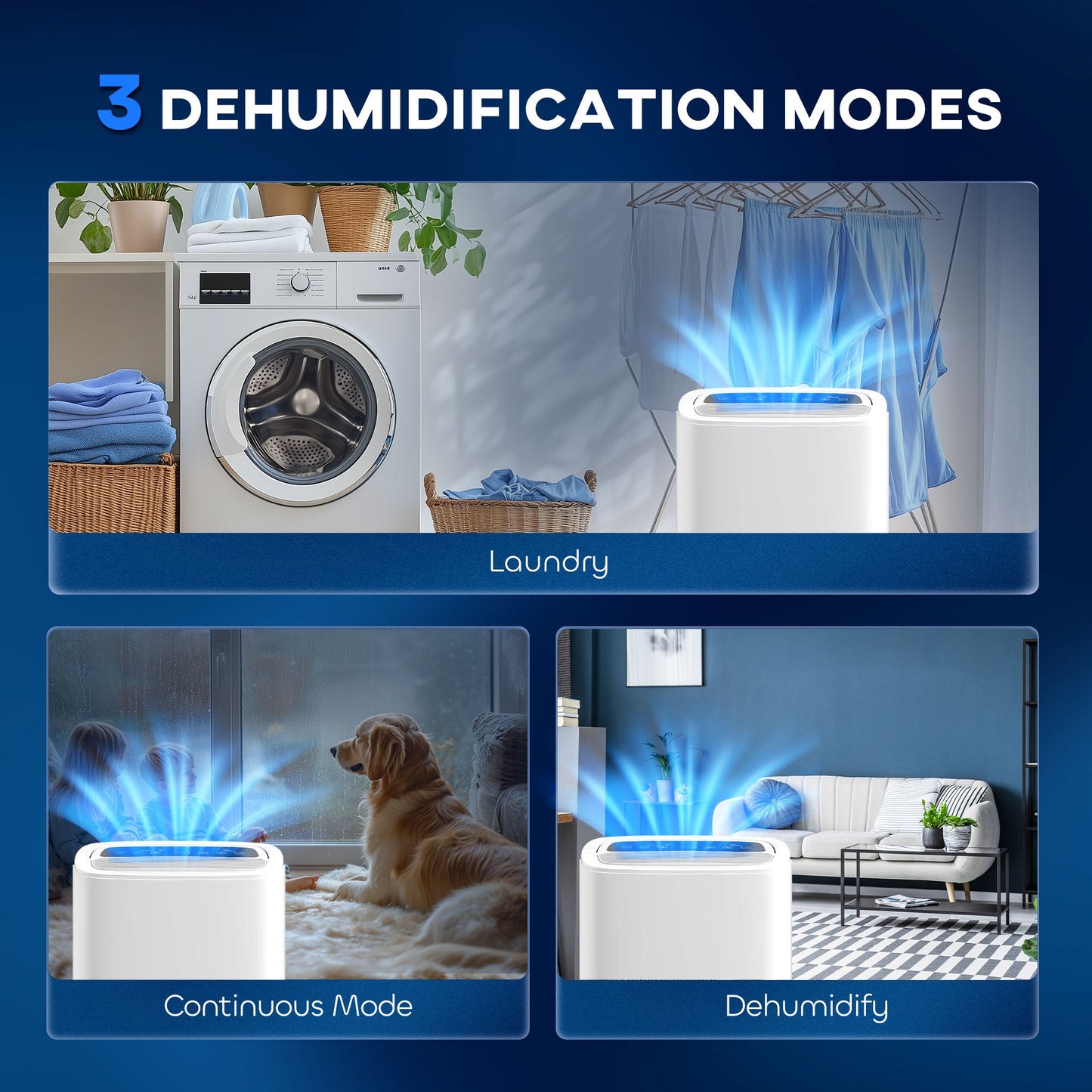 HOMCOM 20L/Day Dehumidifier with Continuous Drainage, 5L Water Tank, 24H Timer, Digital Humidity Display, Humidity Light, Dehumidifier for Home Damp, Bedroom, Condensation, Mould, Laundry Drying
