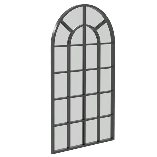 HOMCOM Modern Arched Wall Mirror, 110 x 62 cm Window Mirror for Living Room, Bedroom, Hallway, Black