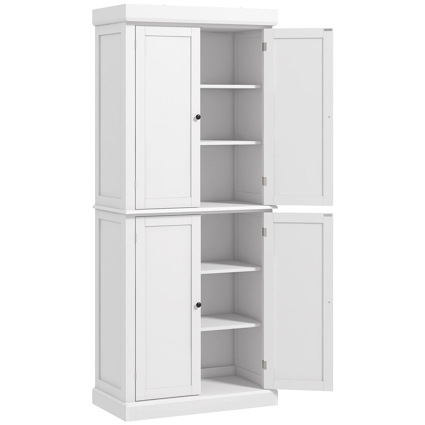 184cm Freestanding Kitchen Cupboard with 4 Doors, Modern Storage Cabinet Organizer with 6-Tier Shelving and 4 Adjustable Shelves, White