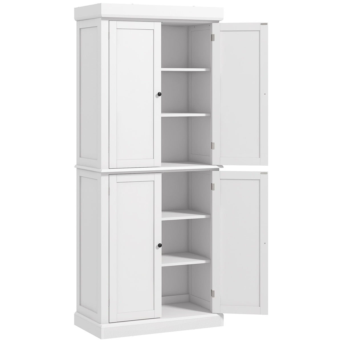 184cm Freestanding Kitchen Cupboard with 4 Doors, Modern Storage Cabinet Organizer with 6-Tier Shelving and 4 Adjustable Shelves, White