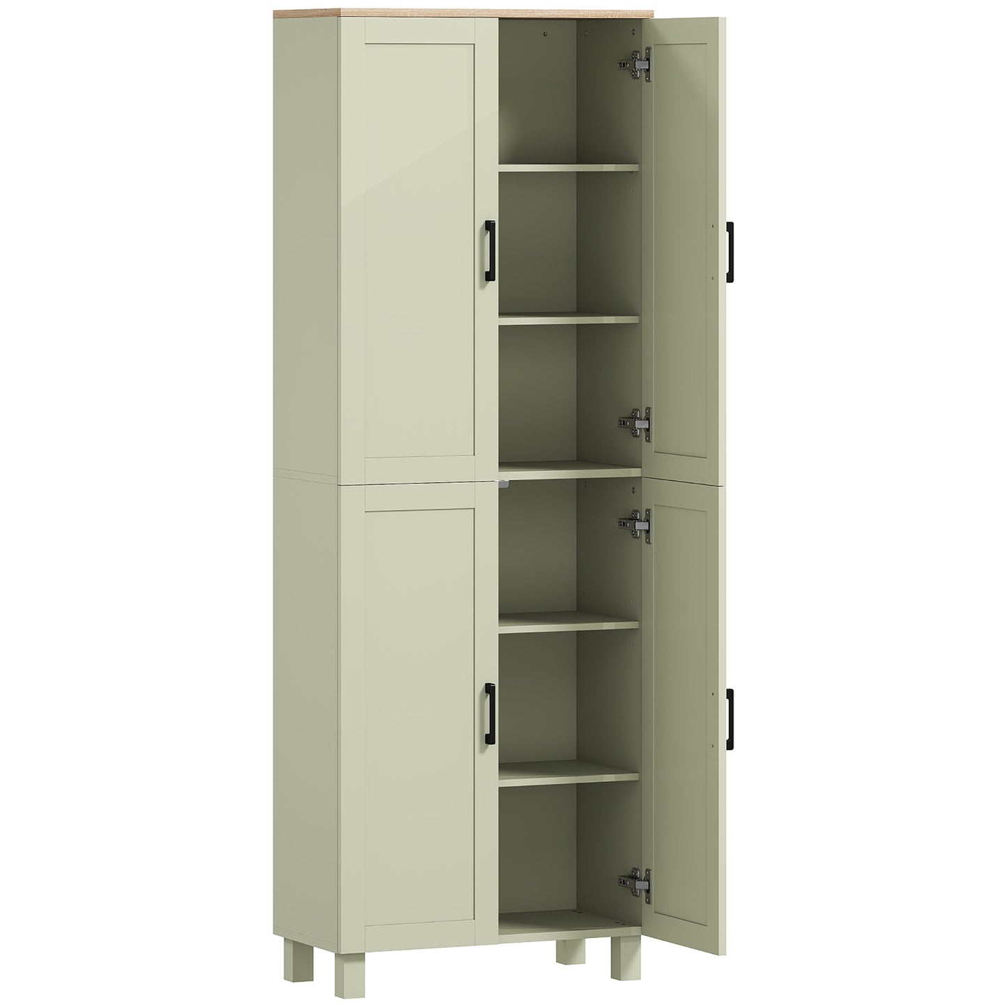 Freestanding Kitchen Cupboard, 4-Door Storage Cabinet with Adjustable Shelves, Modern Kitchen Pantry for Dining Room, 170cm, Green