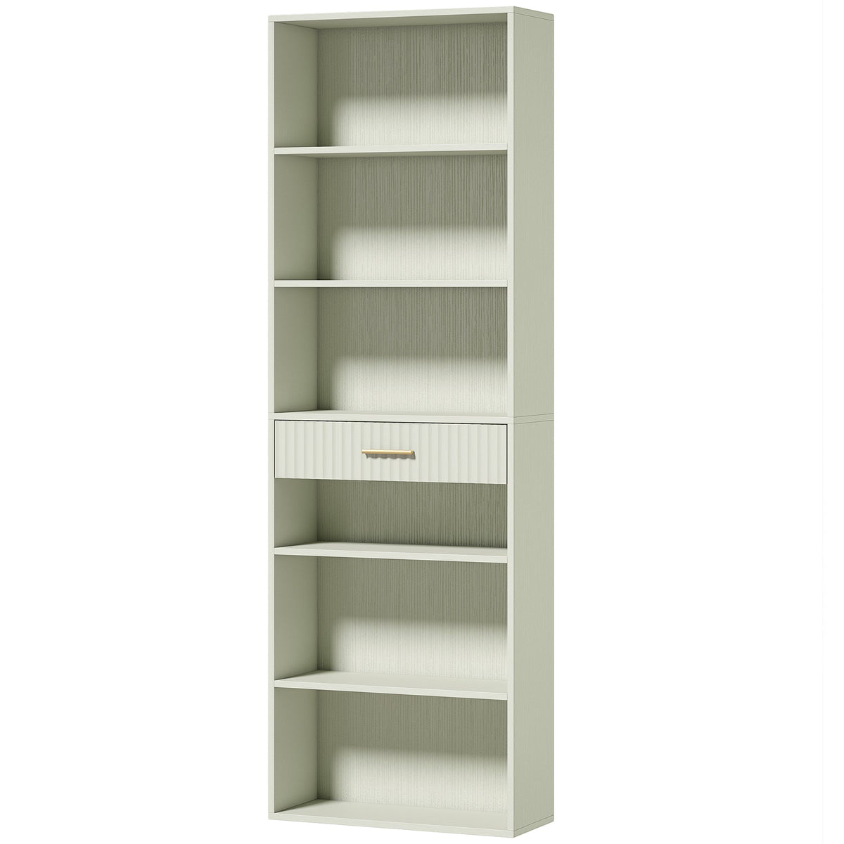 Tall Bookcase with Cubes, 7-Tier Bookshelf with Drawer, Freestanding Shelving Unit, 60 x 24 x 182 cm, Space-Saving for Study, Home Office, Living Room, Light Green