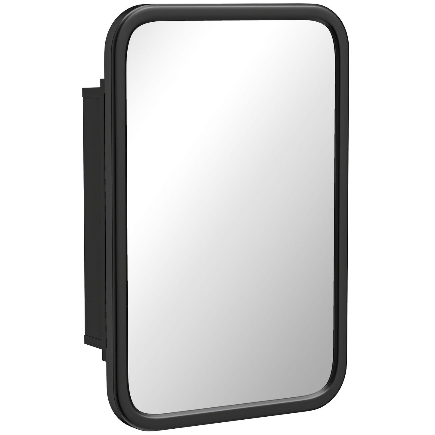 Bathroom Medicine Cabinet with Tempered Mirror, Metal Bathroom Mirror Cabinet Wall Mounted with 3 Shelves and 180° Swing Door for Hallway or Bathroom, Black