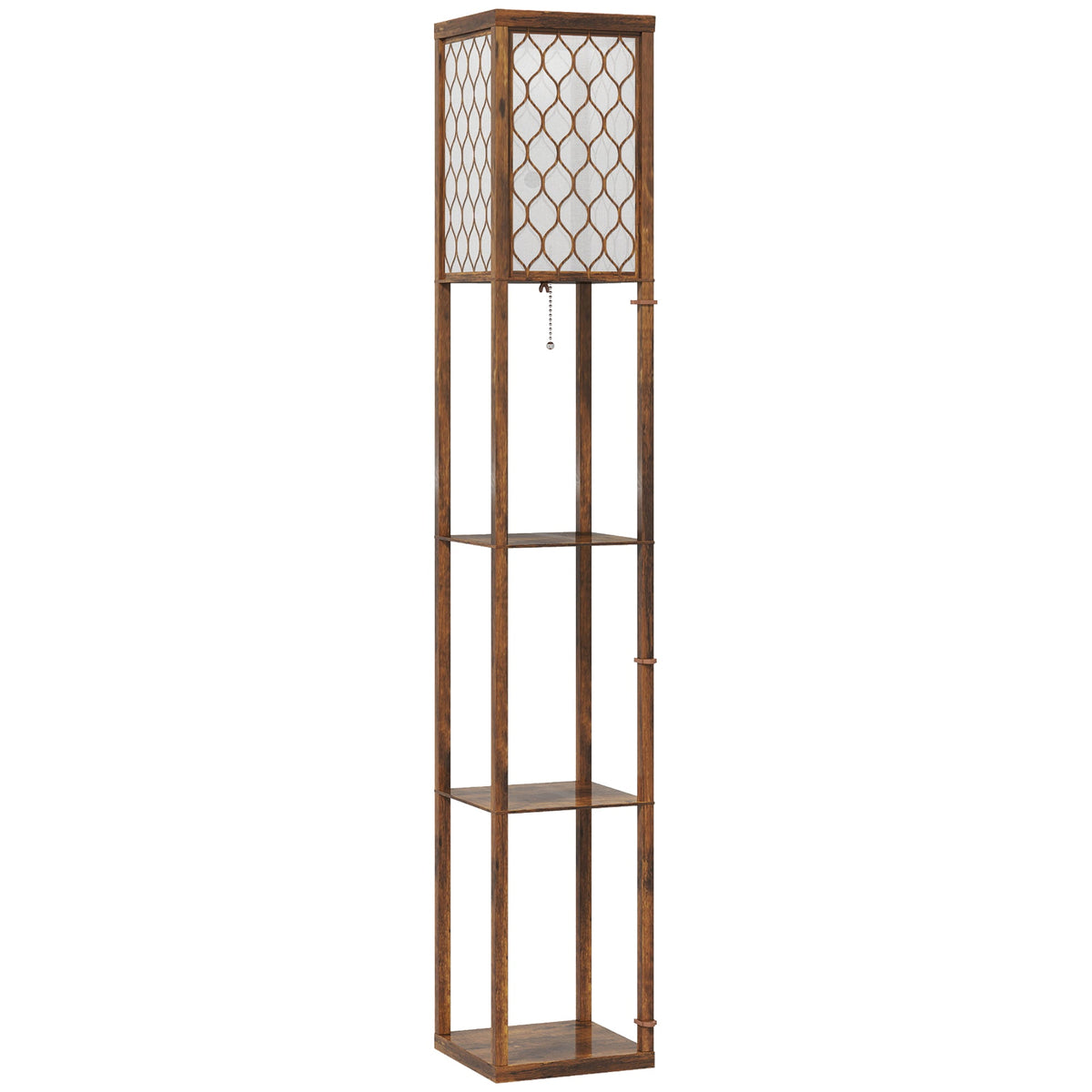Floor Lamp with Shelves, Single Light, Modern Tall Standing Lamps for Living Room, Bedroom, with Chain Switch, Bulb not Included, Rustic Brown