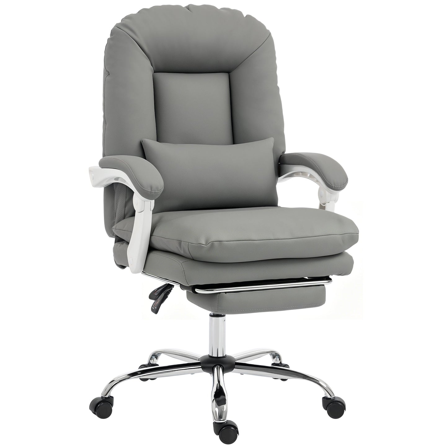 Ergonomic Executive Office Chair, Velvet Reclining Computer Desk Chair with Lumbar Support, Footrest, Plush Thick Cushion, 360° Swivel for Home Office, Grey