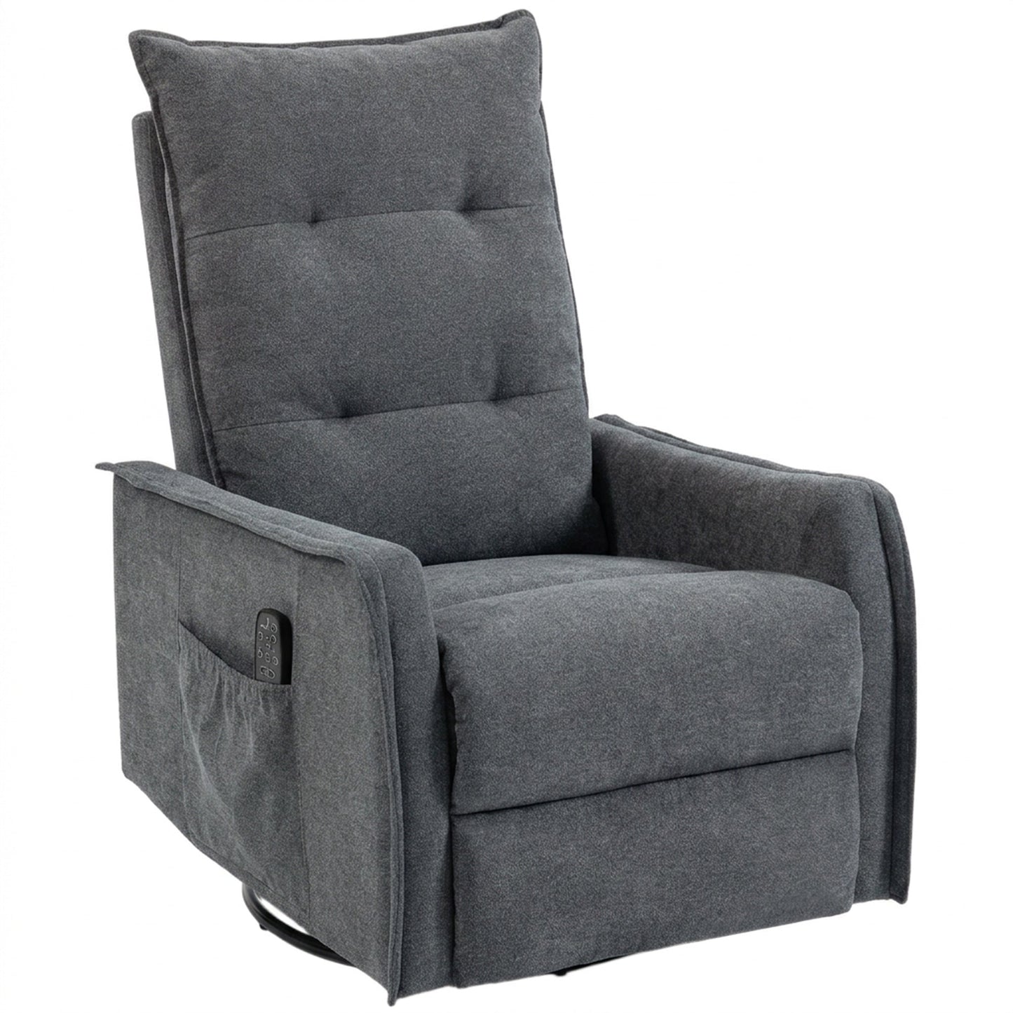 Recliner Armchair, Chenille Recliner Chair with Massage and Heat, 360° Swivel Rocking Manual Reclining Chair with Side Pockets for Living Room, Dark Grey