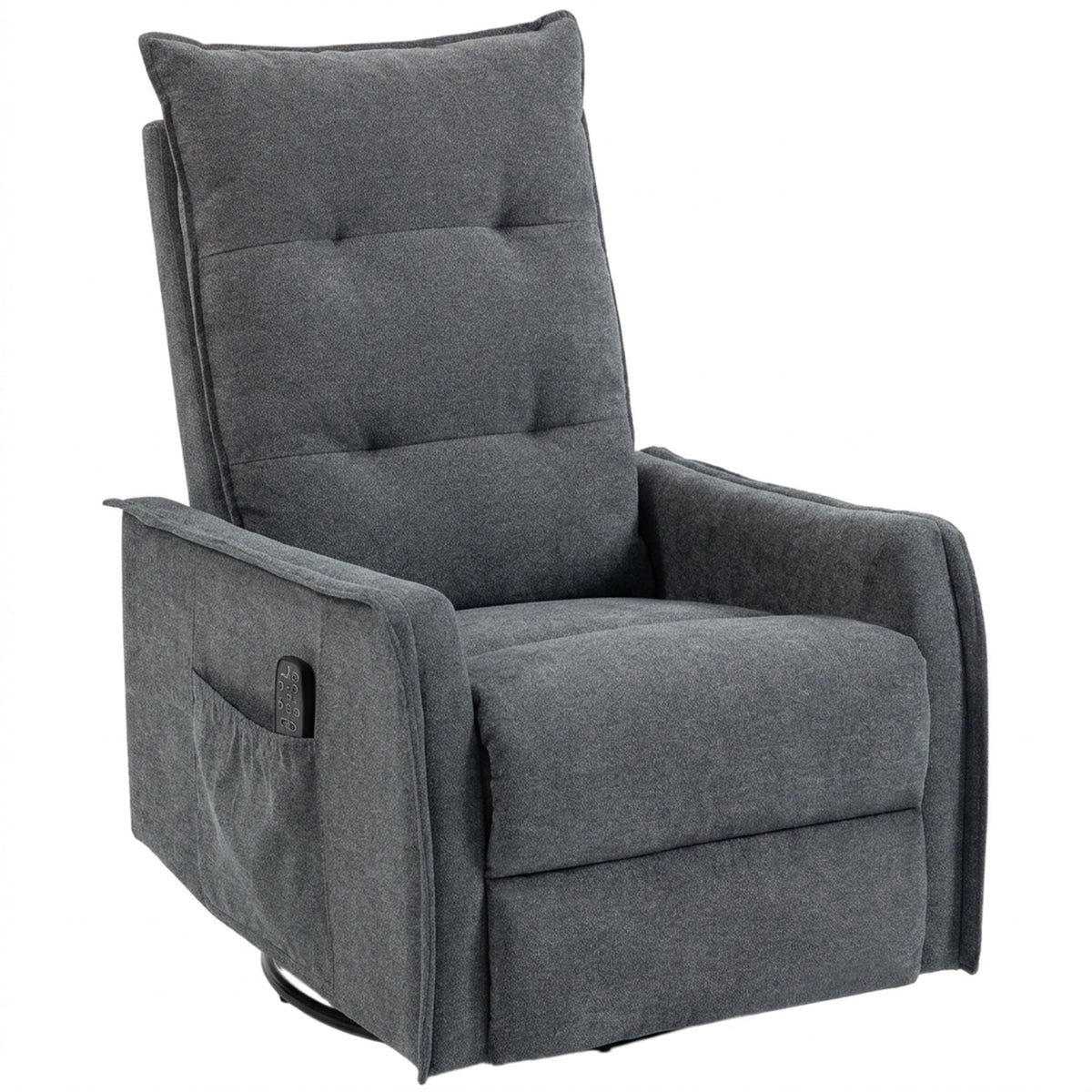 Recliner Armchair, Chenille Recliner Chair with Massage and Heat, 360° Swivel Rocking Manual Reclining Chair with Side Pockets for Living Room, Dark Grey