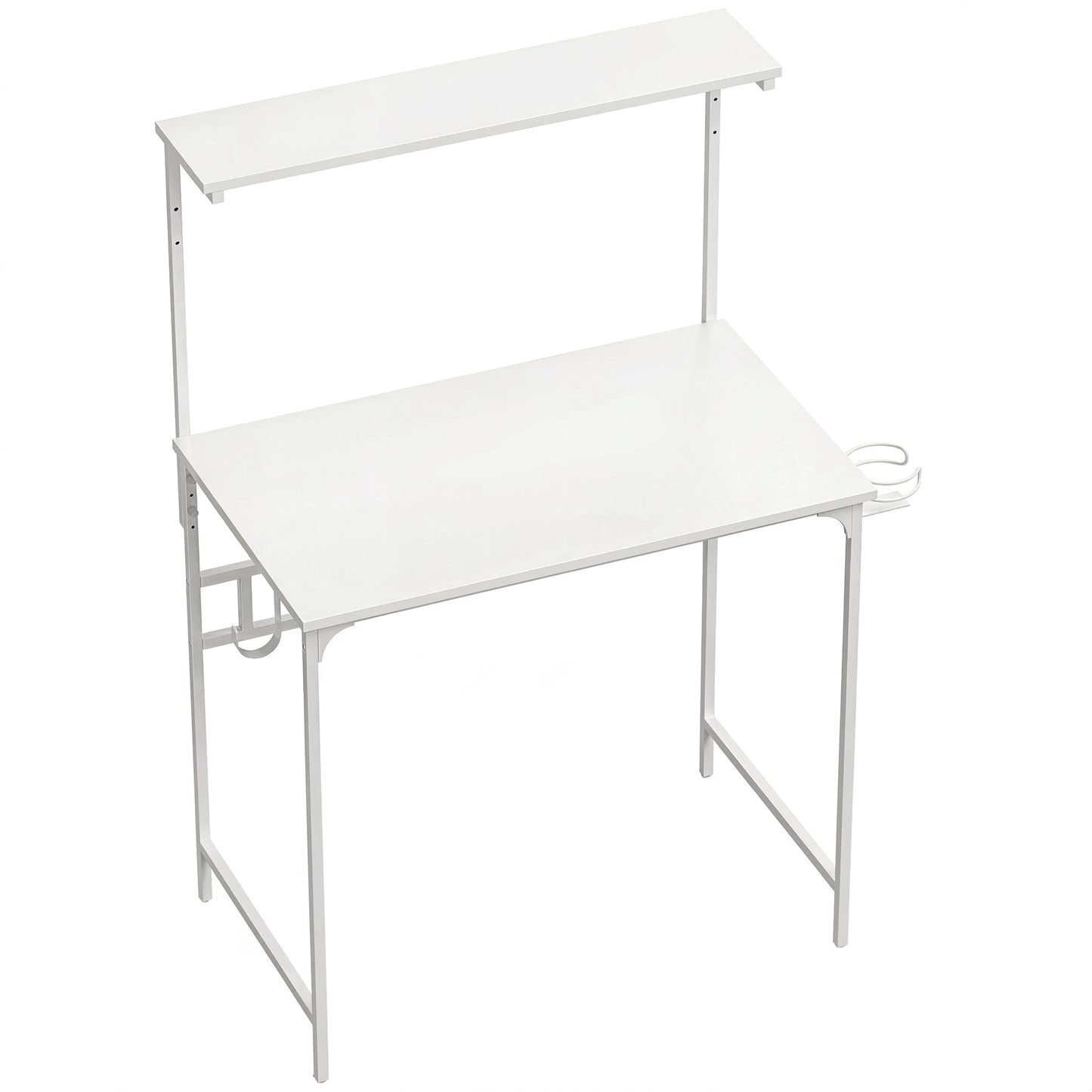Computer Desk, 80cm Home Office Study Table with Hutch Shelf, Cup Holder, Headphone Hook, Metal Frame, Space Saving Writing Desk, White